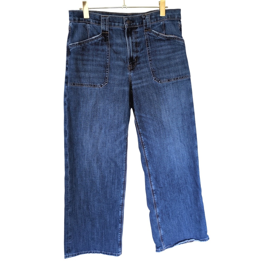 American Eagle Stovepipe Utility Pocket Jeans Crop Raw Hem Stretch Size 12 - Picture 1 of 12